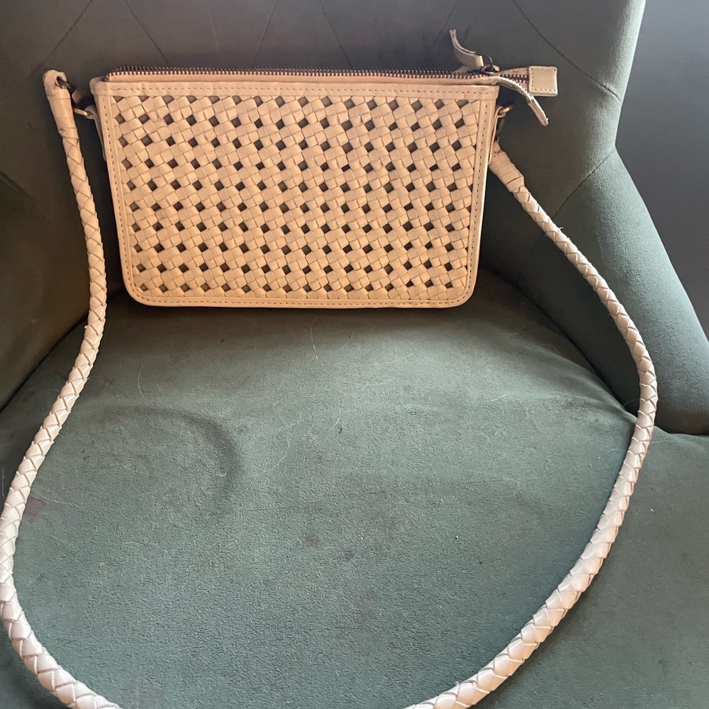 Bembian Nora Cream Leather Woven Crossbody Bag